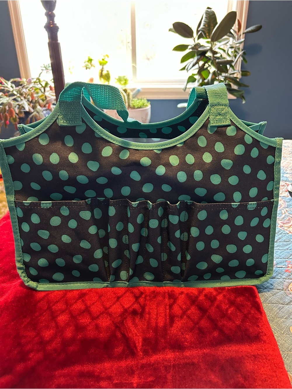 Thirty-one Teal and Navy Polka Dot Utility Tote